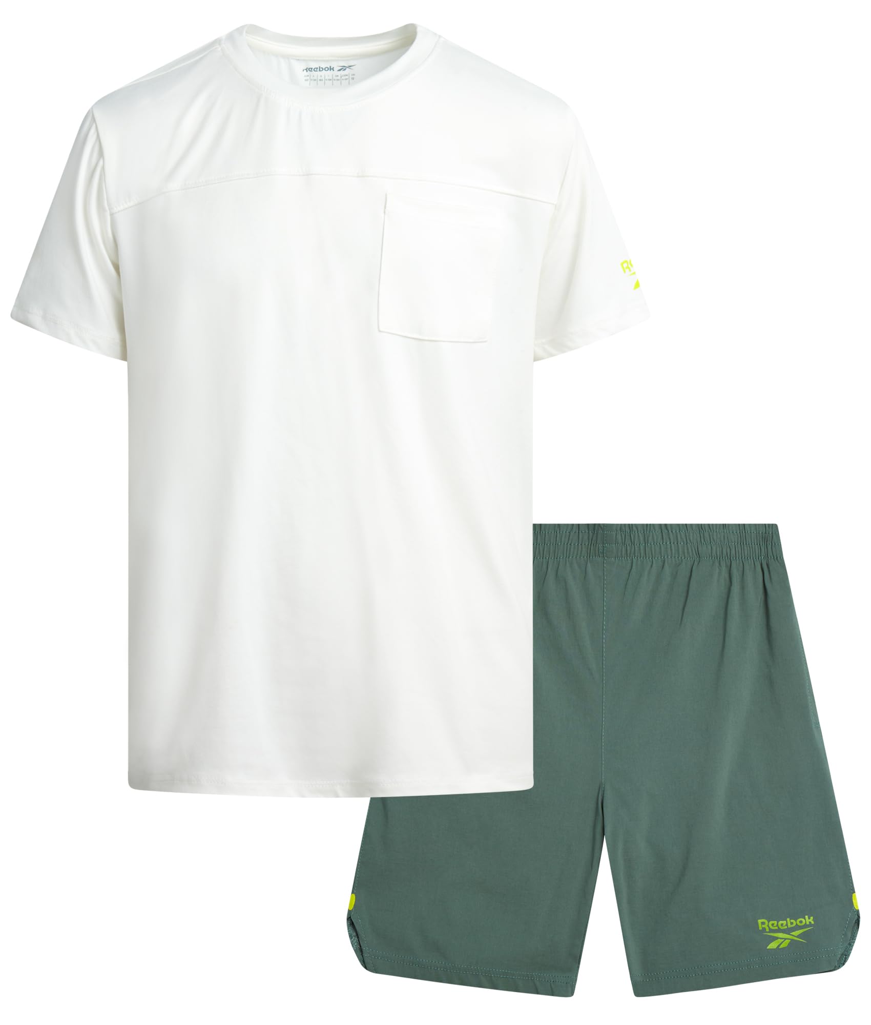 Reebok Boys Athletic Shorts Set - 2 Piece Summer Clothes Outfit with Pocket Tee and Boys Running Shorts for Active Kids